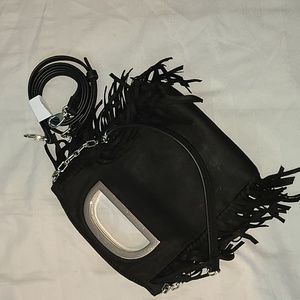 WHBM Black Suede Fringe Purse